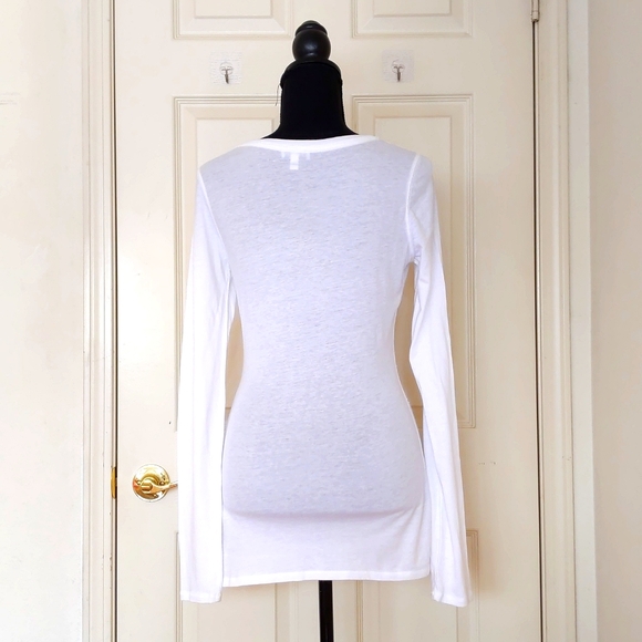 NWOT. Express Cotton and Modal Long Sleeve Long White Tee. - Picture 2 of 3